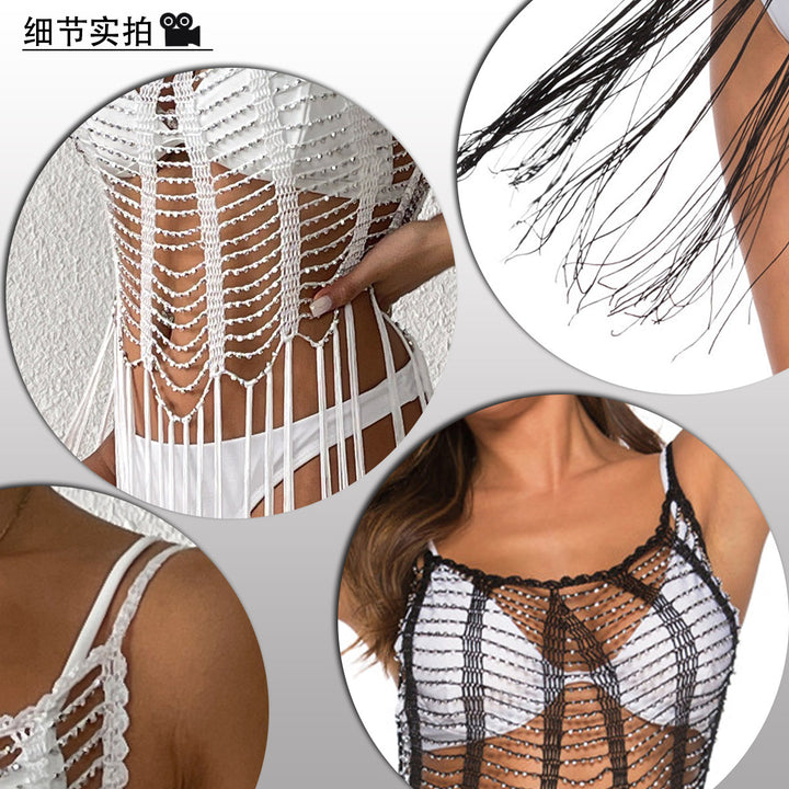 Damen Häkel-Strandüberwurf mit modischem Fransen-Design Drune