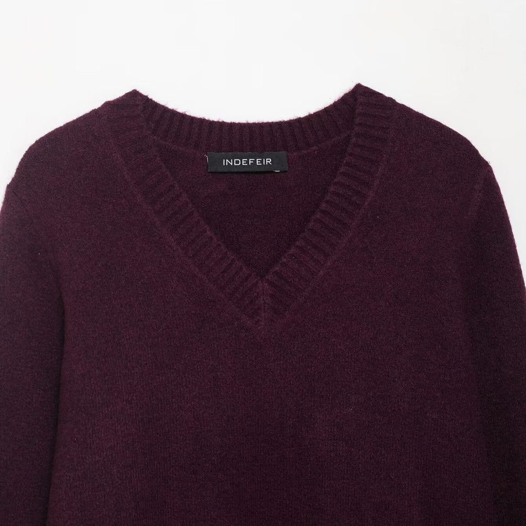 Damen V-Ausschnitt Strickpullover Drune