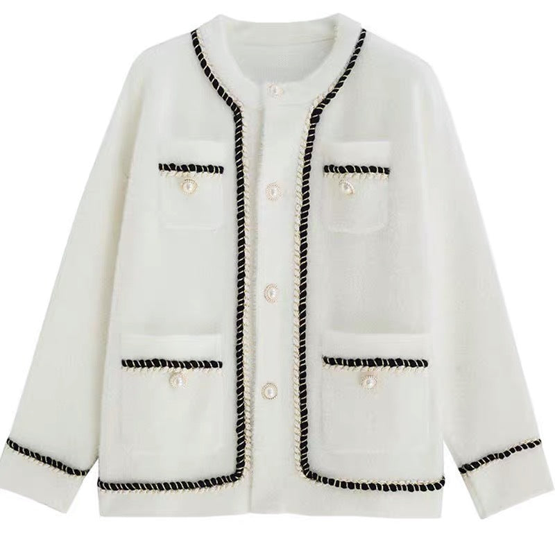 Damen Elegante Strickjacke mit kontrastierenden Details und Taschen Drune