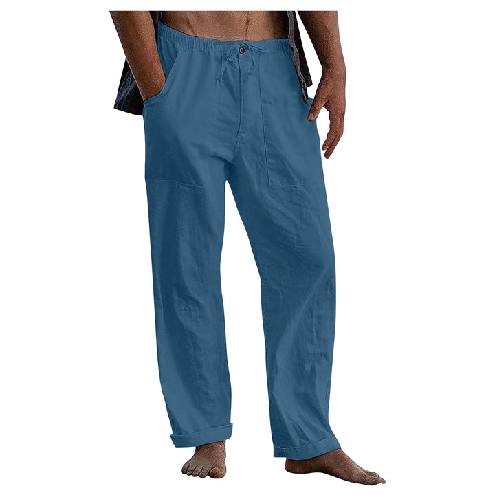 Herren lockere Leinenhose mit Gummibund und aufgesetzten Seitentaschen Drune