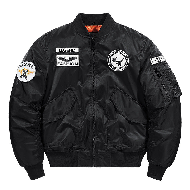 Herren -isolierte Pilot-Aviator-Bomberjacke mit Kunstschaffellkragen, Patches, Applikationen und einer Utility-Tasche am Ärmel Drune