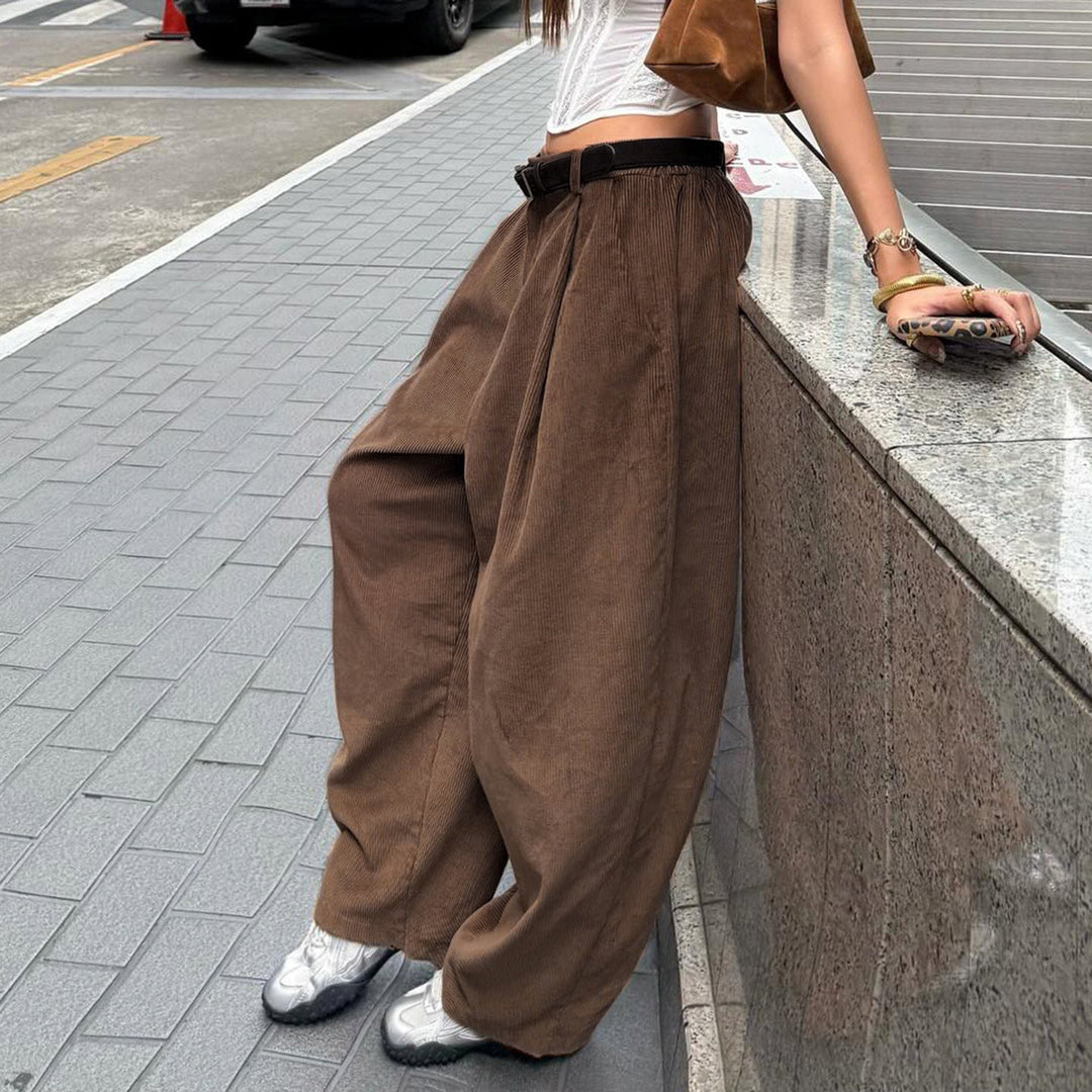 Damen weite Cordhose mit Falten Drune