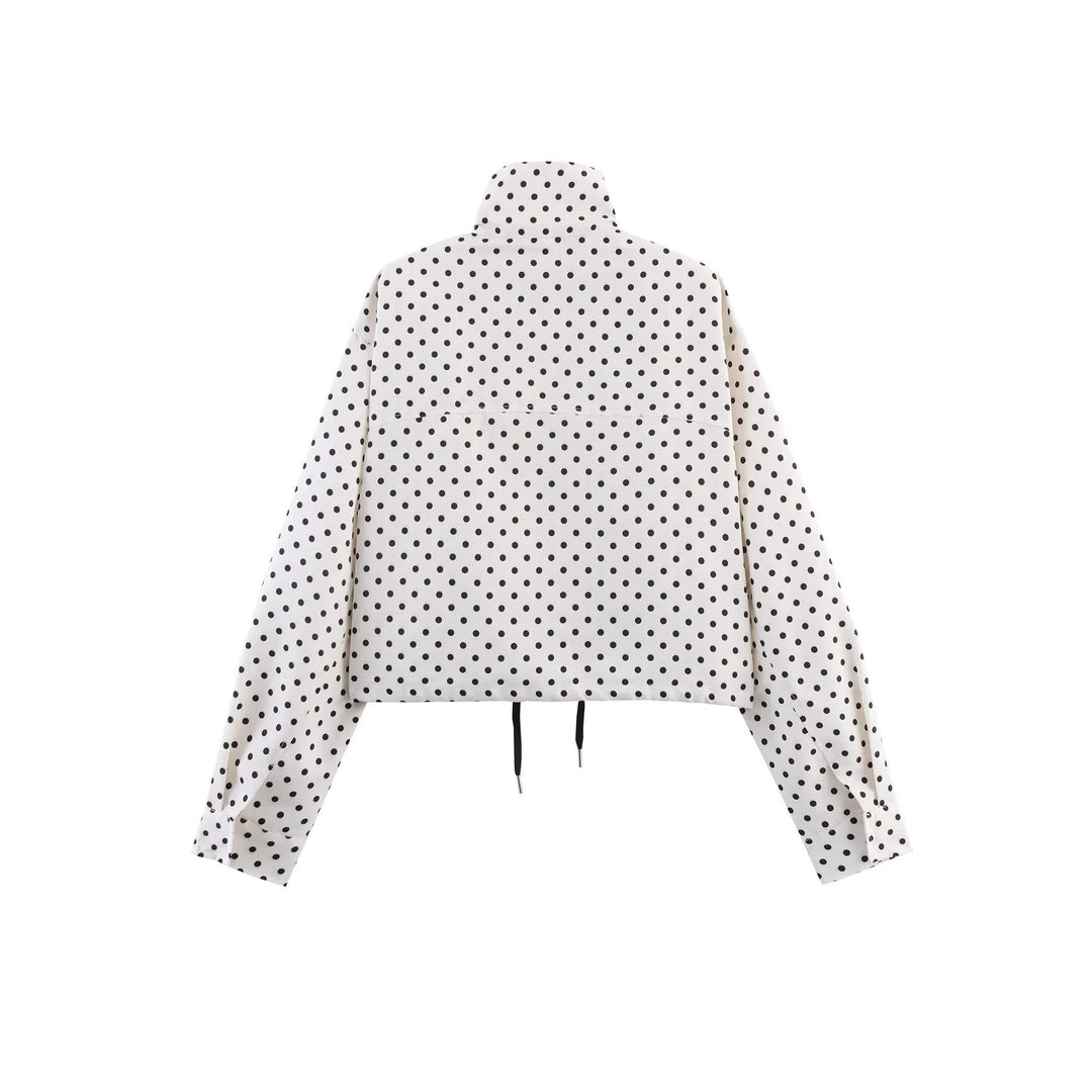 Damen nan kurz geschnittenes Zweiteiler-Set mit gepunkteter Cropped-Jacke, Stehkragen und Highwaist-Shorts Drune