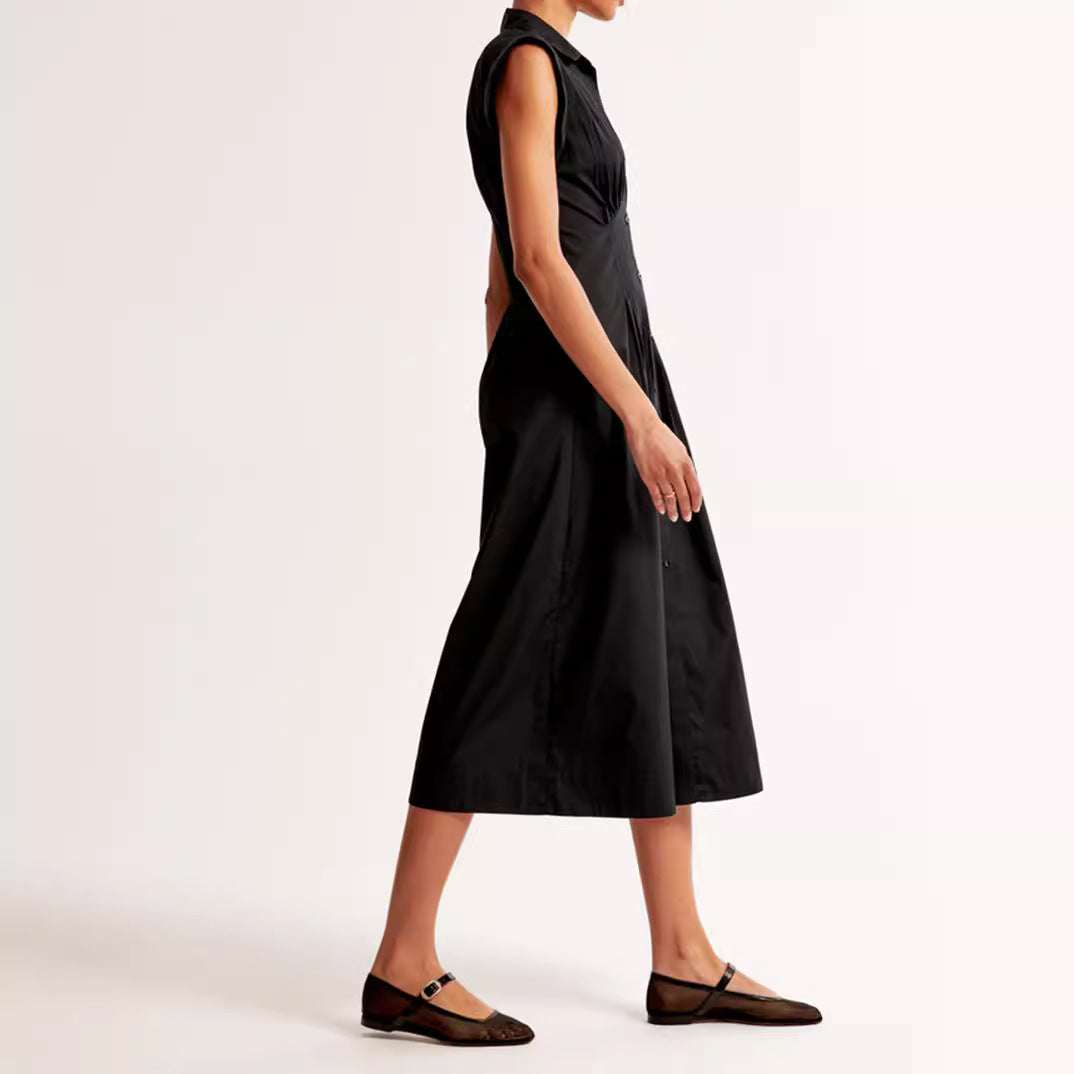 Damen Maxikleid mit Schulterklappen und klassischem Knopfverschluss Drune