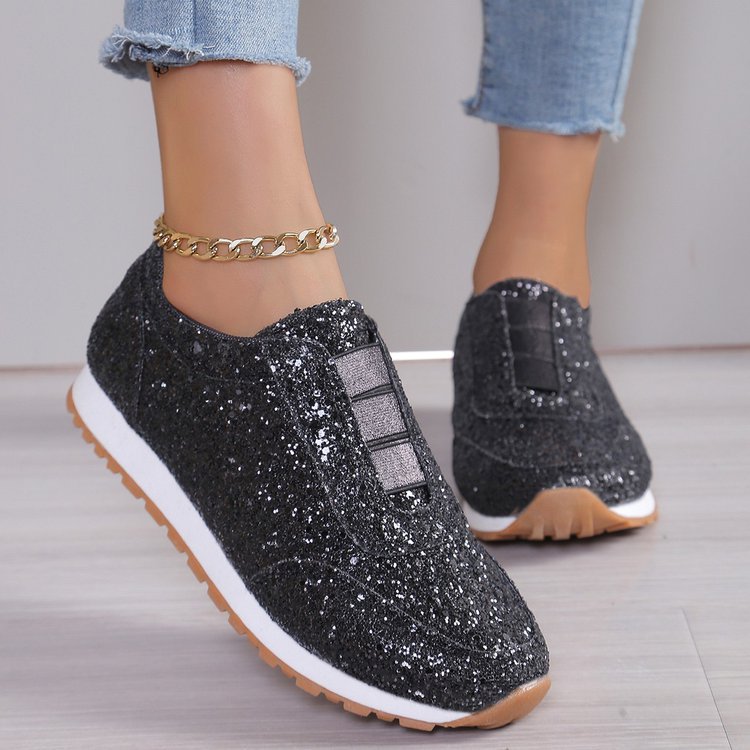 Damen  glitzernde Slippersneaker mit elastischer Zungenblende gepolsterter Innensohle und rutschfester Profilsohle Drune