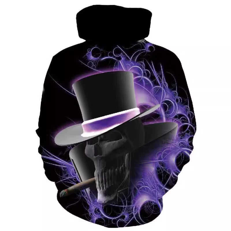 Herren Kapuzenpullover mit fotorealistischem 3D-Skull-Print, Kronen- & Kettenmotiv Drune