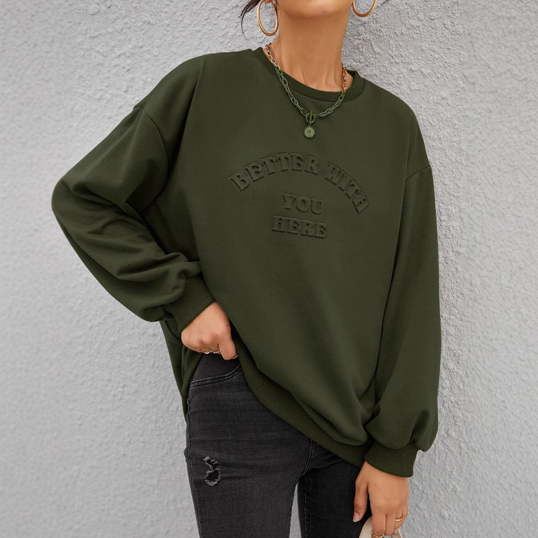 Damen lässiger Sweatshirt mit eingeprägtem Schriftzug Drune