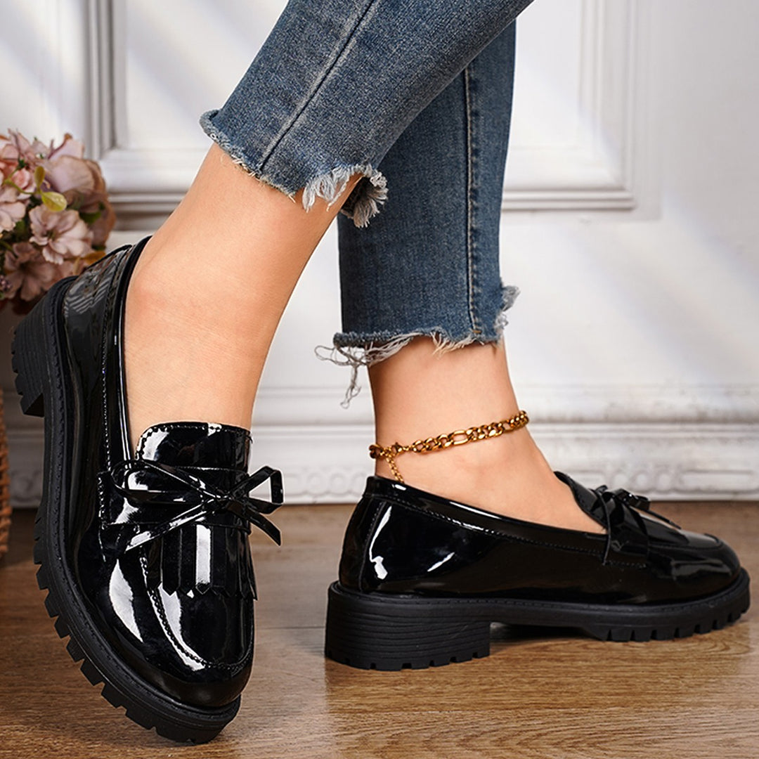 Damen Glänzende Tassel‑Loafer mit Fransen‑Quaste, robuster Profilsohle und gepolstertem Komfortfußbett Drune