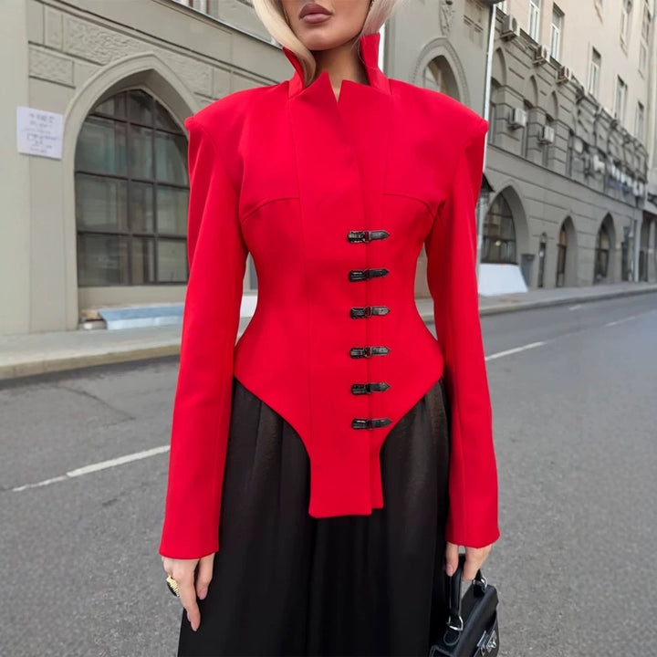 Damen Taillierter Stehkragen-Blazer mit Korsett-Tailierung Drune