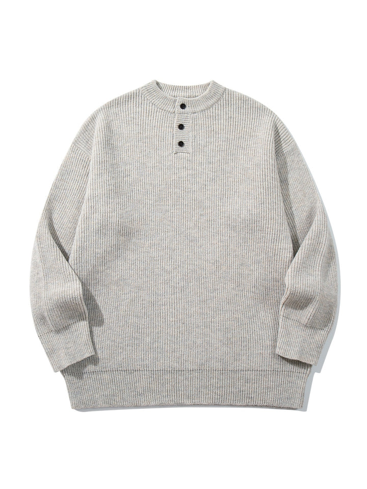 Herren Grobstrick-Henleypullover mit halber Knopfleiste und Rippbündchen Drune