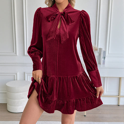 Damen Elegantes und Verspielt Kleid mit Schluppe Drune