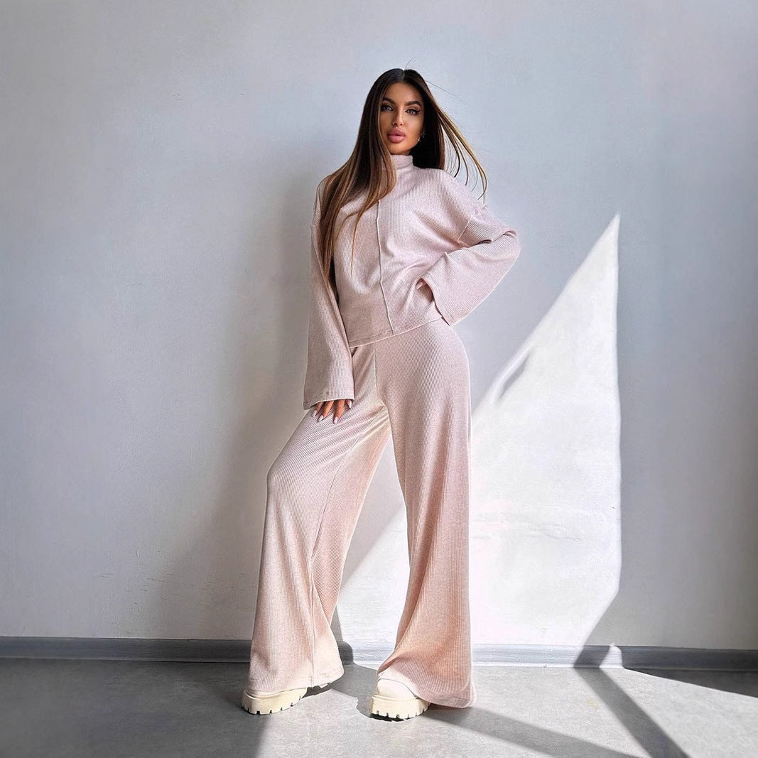 Damen Loungewear-Set mit weitem Schnitt und modernem Rippdesign