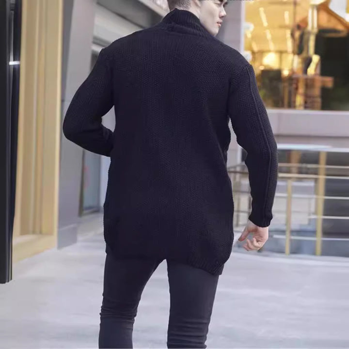 Herren Longline-Strickcardigan mit Schalkragen, Zopf- und Perlmuster Drune