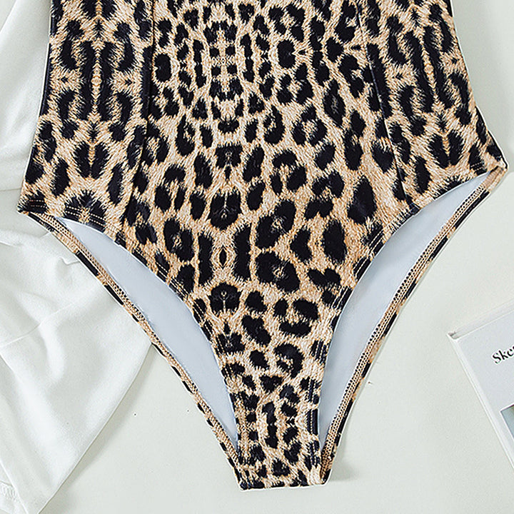 Damen Einteiliger Badeanzug mit modischem Leo-Muster und Push-Up-Funktion Drune