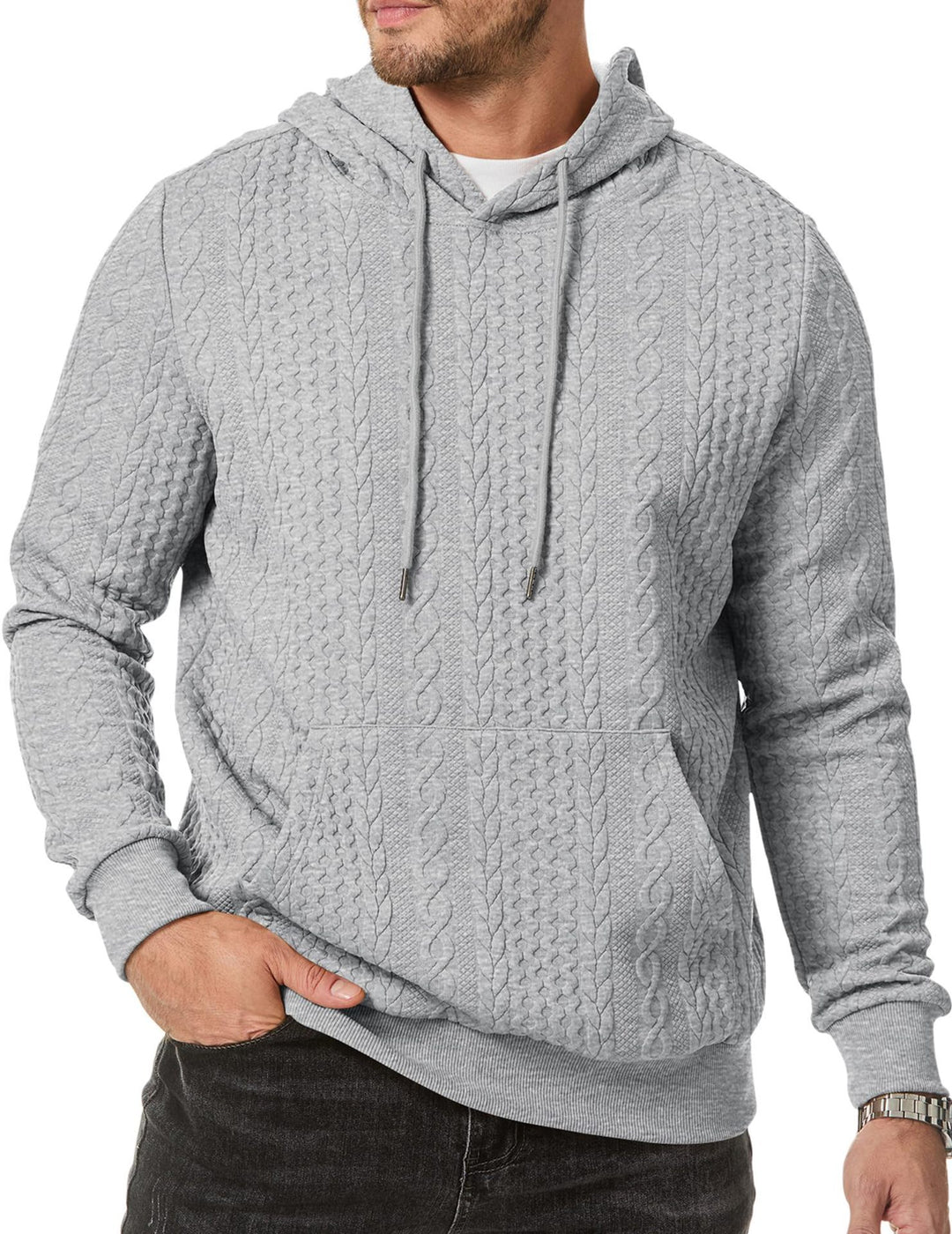 Herren Kapuzenpullover mit strukturiertem Kabelstrickmuster Drune
