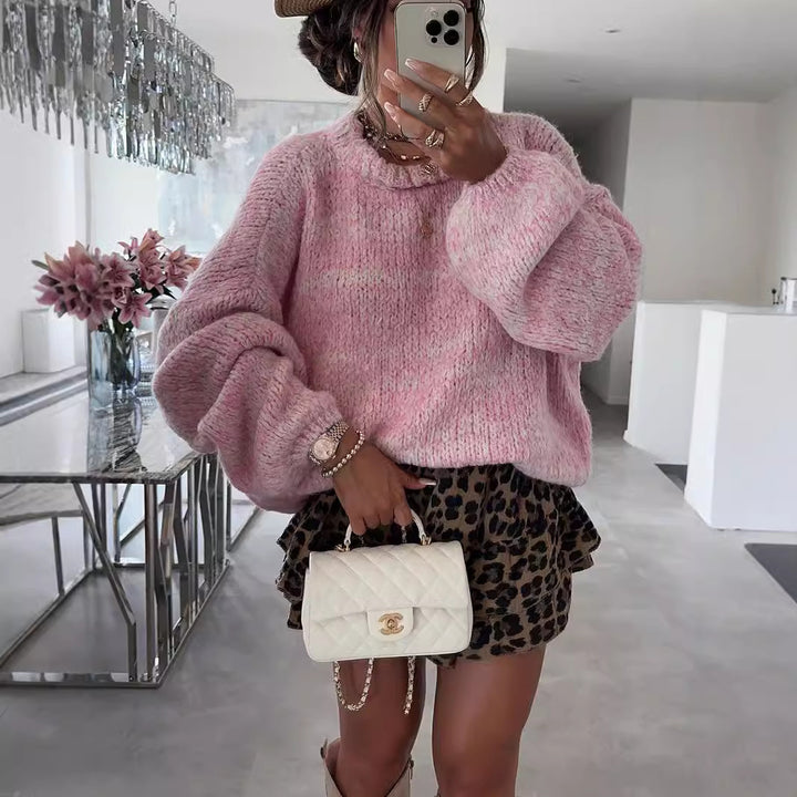 Damen kuscheliger Strickpullover mit voluminösen Ärmeln Drune