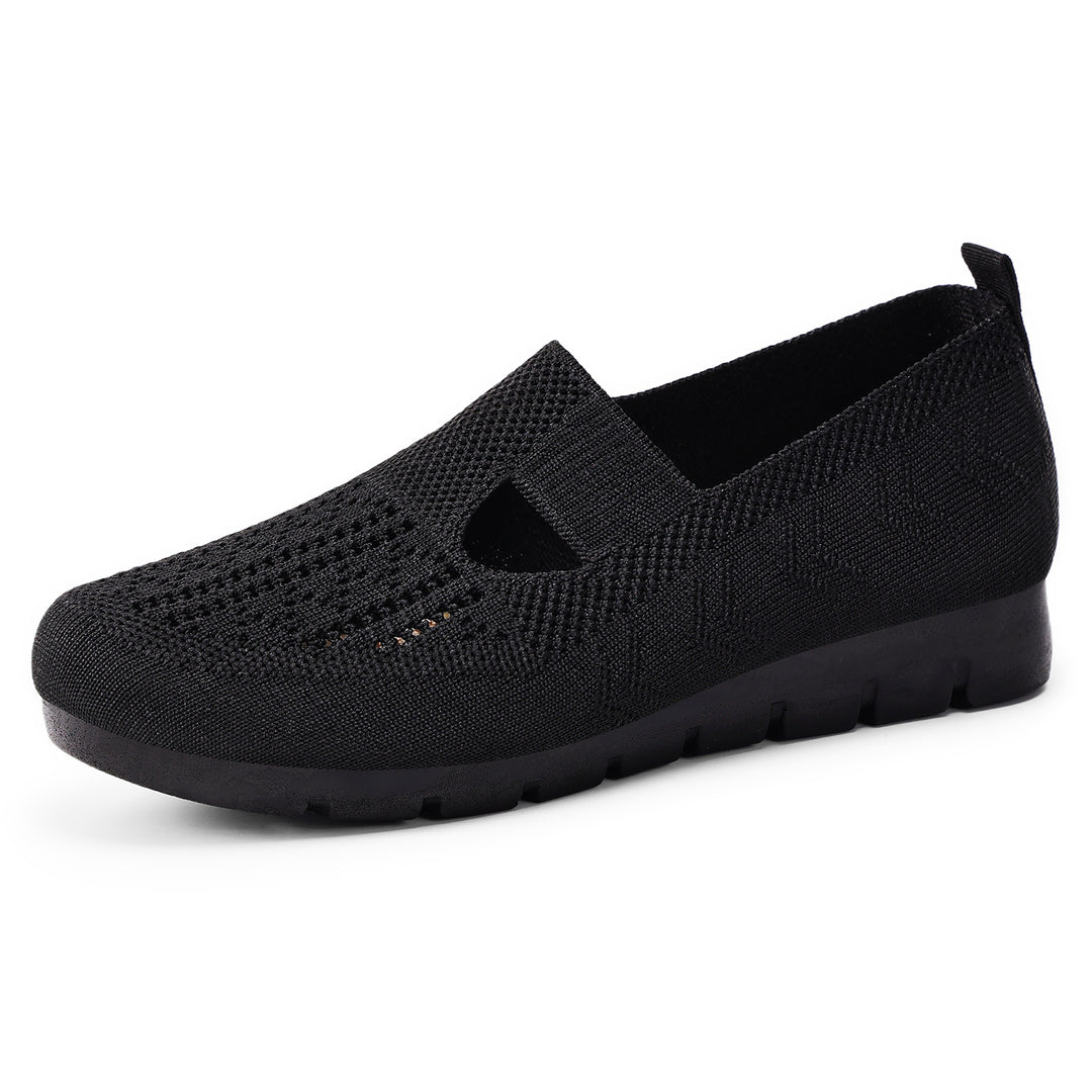Damen nan gestrickter Slip-On Ballerina-Slipper mit elastischem Mary-Jane-Riemen und gedämpfter Keilsohle Drune