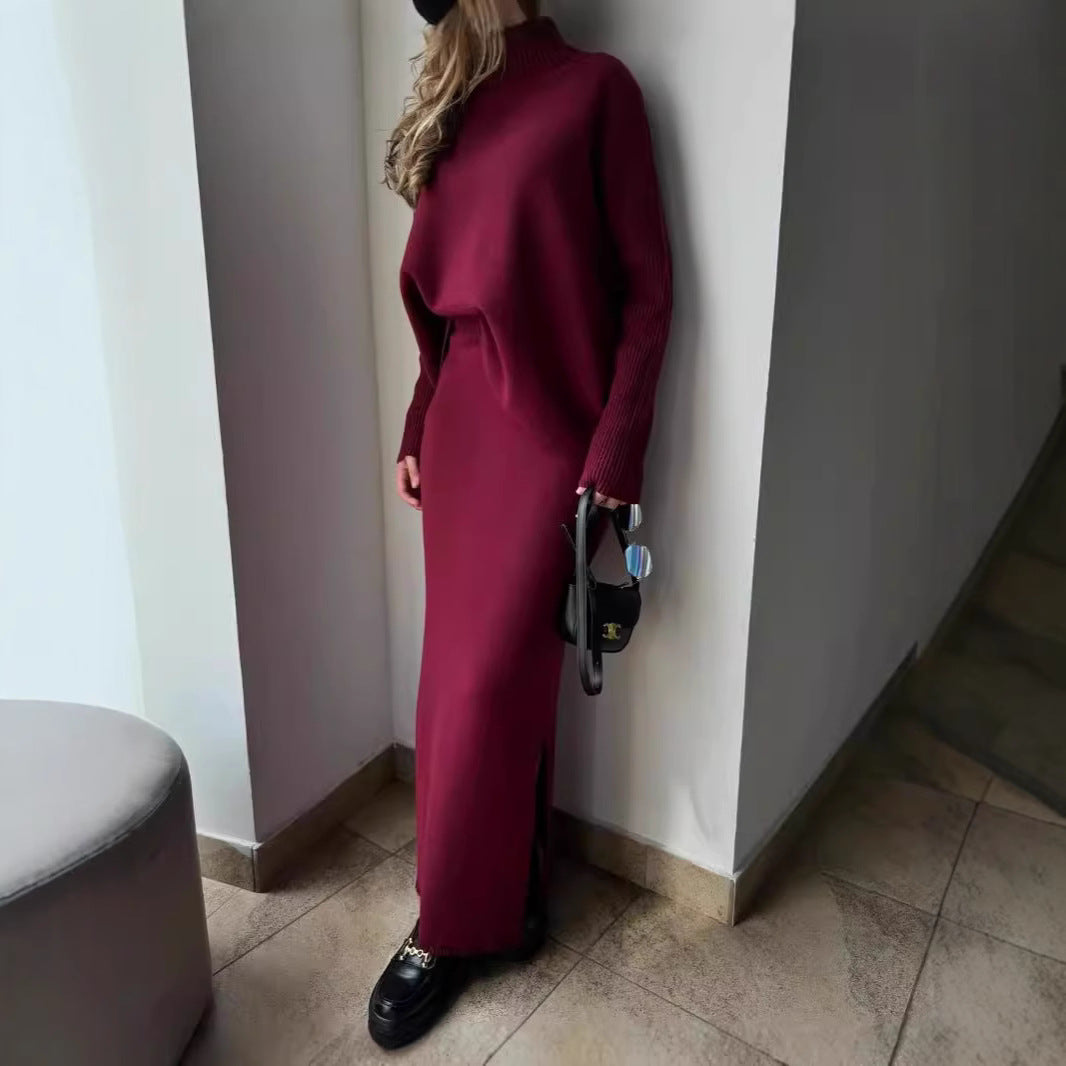 Femme Chic Strick Maxi Kleid Set Drune