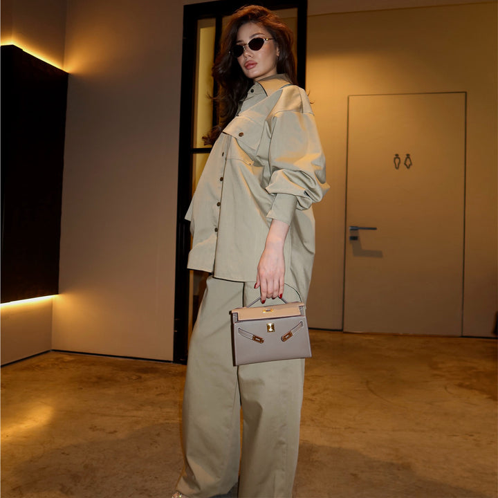 Damen Oversized Hemdblusenanzug mit modischem Schnitt und Druckknöpfen Drune