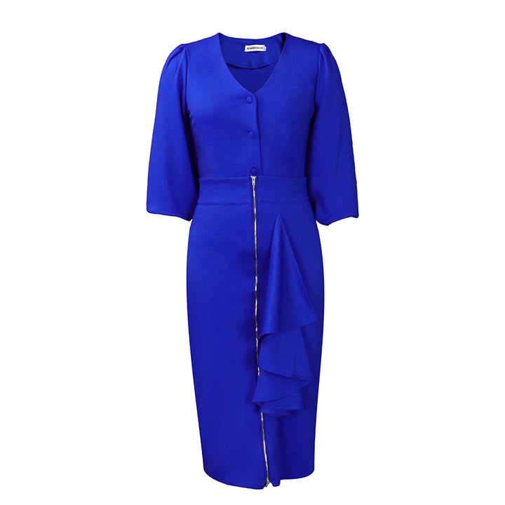 Damen Hemdkleid mit Volant und Reißverschluss Drune