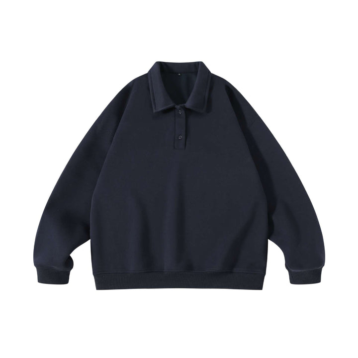 Unisex Oversize-Henley-Polo-Sweatshirt mit Kentkragen, Raglanärmeln und Rippbündchen Drune