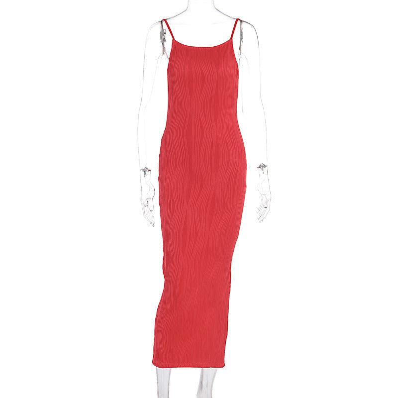 Damen Maxikleid im eleganten Wellenmuster mit Spaghettiträgern Drune