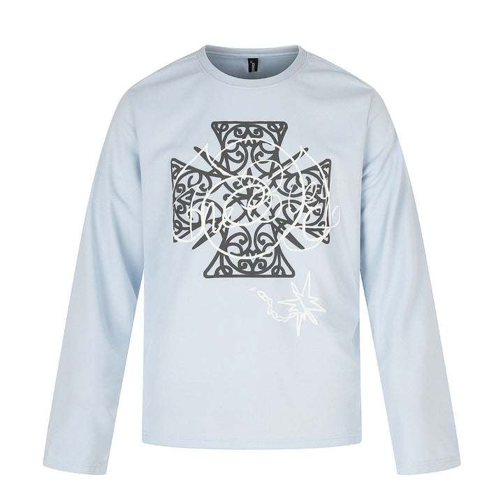 Damen Langärmliges Rundhals-Shirt mit dekorativem Print Drune
