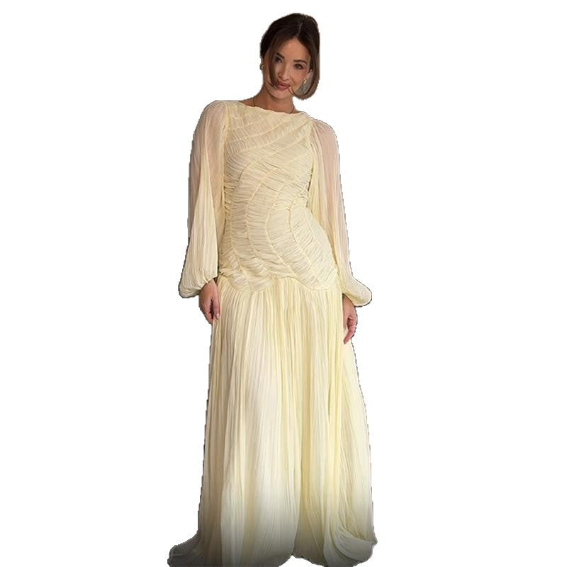 Damen Elegantes Maxikleid mit ausgefallenem Design und Plisseedetails Drune