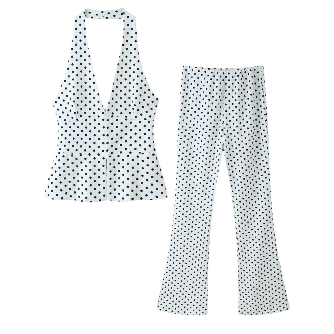Damen Hochtaillierte Flare-Hose mit Gummibund und Polka-Dot-Print Drune