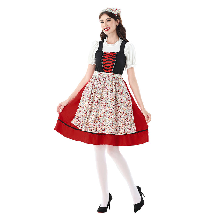 Damen nan traditionelles Dirndlkleid mit geschnürtem Mieder und floraler Schürze Drune