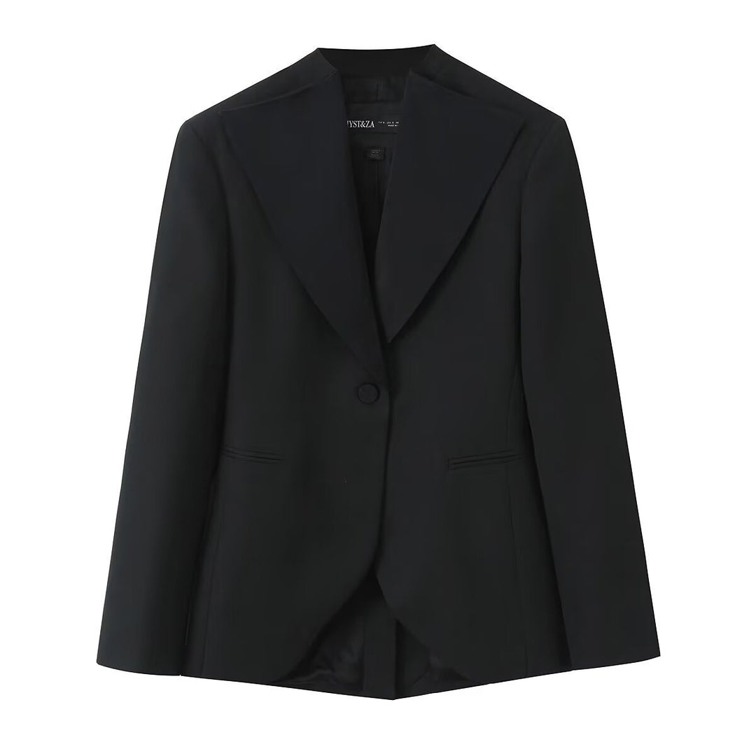 Damen Maßgeschneiderter Ein-Knopf-Blazer mit extra weitem Schalkragen und schmaler Silhouette Drune