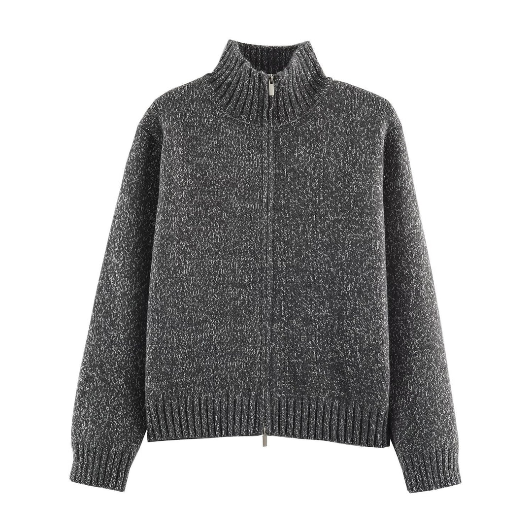 Damen Grobgestrickter Reißverschluss-Pullover mit Stehkragen und geripptem Saum Drune