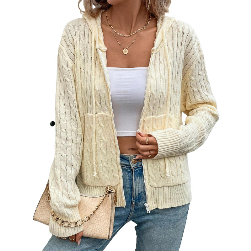Damen Strickjacke mit Kapuze und Reißverschluss Drune
