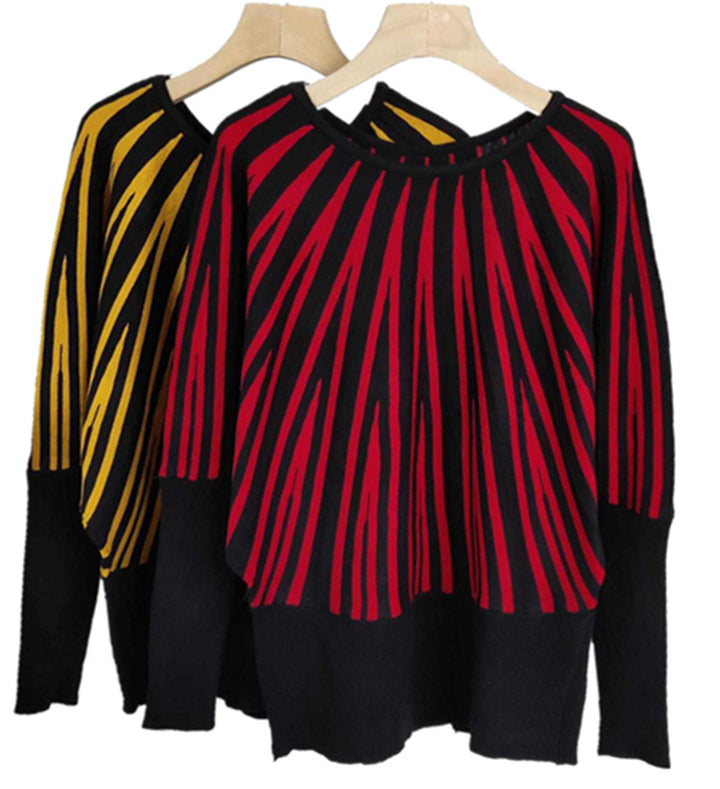 Damen lässiger Strickpullover mit geometrischem Streifenmuster Drune