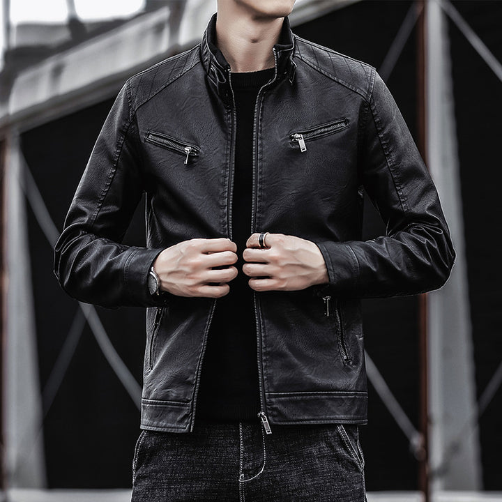 Herren Stilvolle Kunstlederjacke Drune