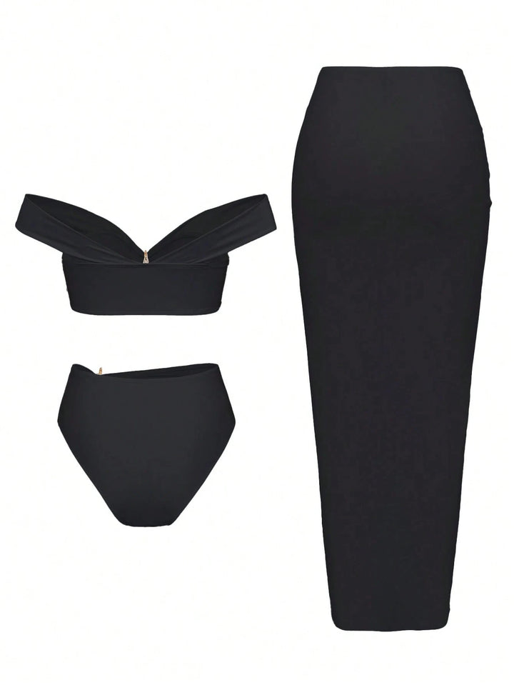Damen Elegantes Bikiniset mit Wickelrock Drune