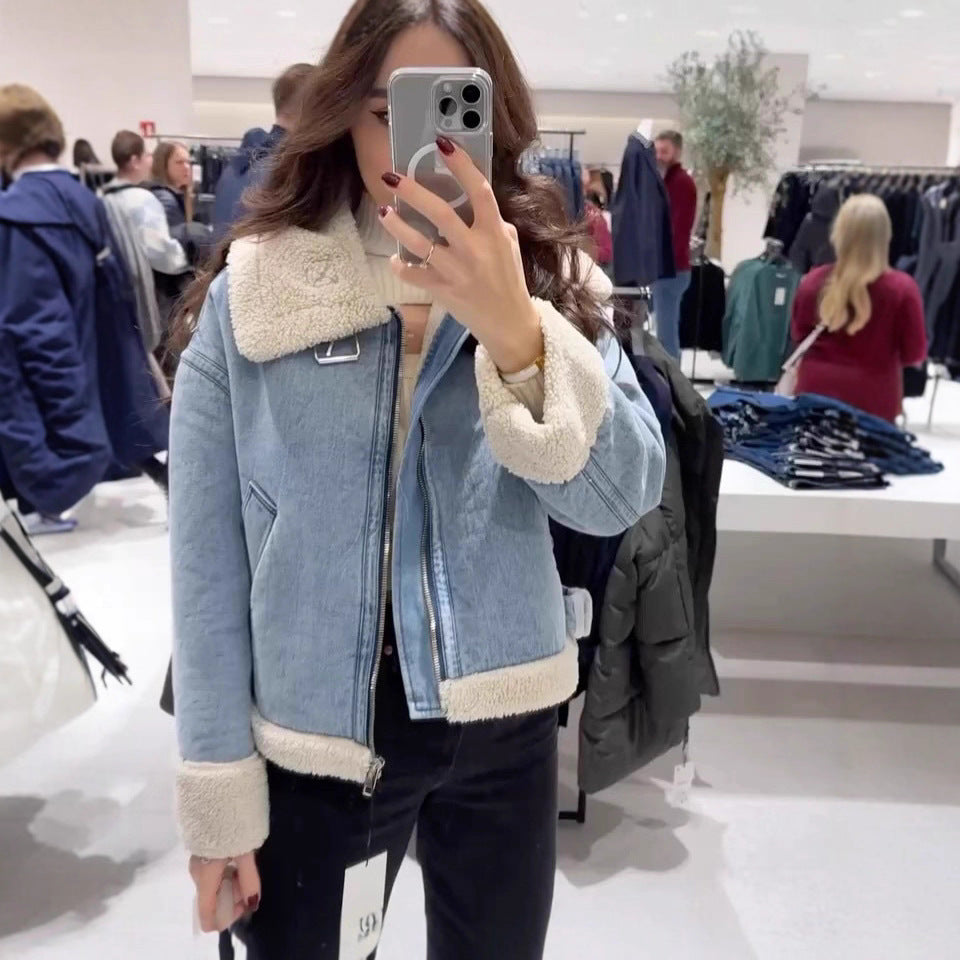 Damen lässige Übergangsjacke mit Kunstfellkragen Drune