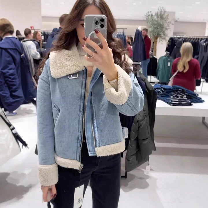Damen lässige Übergangsjacke mit Kunstfellkragen Drune