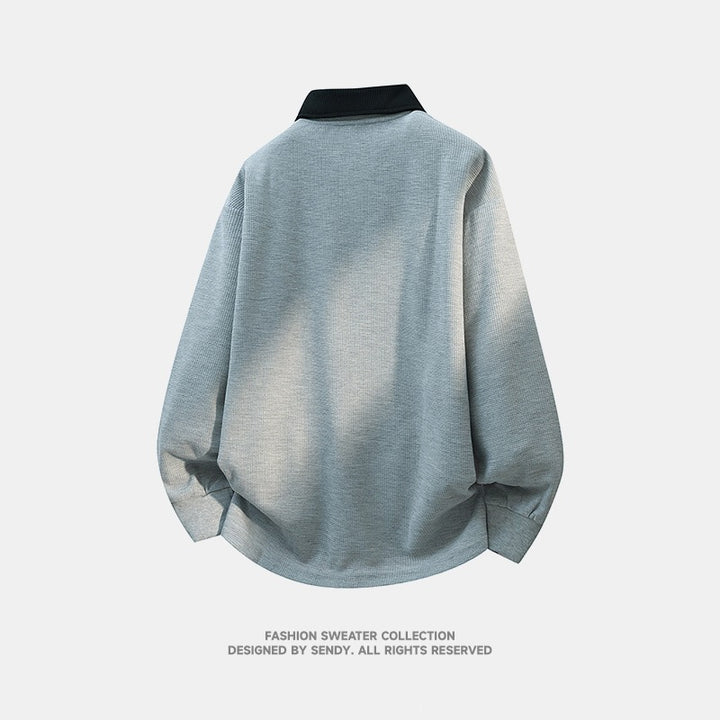 Herren Weitgeschnittenes Polo-Sweatshirt mit Kontrastkragen und Waffelstruktur Drune