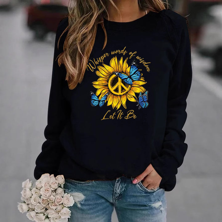 Damen Sweatshirt mit künstlerischem Sonnenblumen- und Schmetterlingsdesign Drune