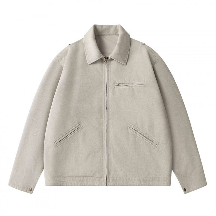 Unisex Kastenförmige Kurzjacke im Worker-Blouson-Stil mit Hemdkragen und verdecktem Reißverschluss Drune