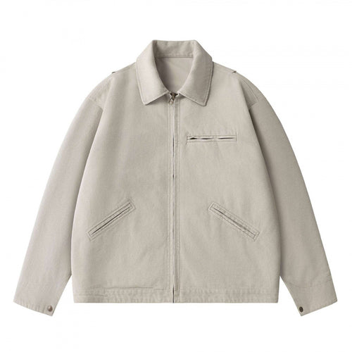 Unisex Kastenförmige Kurzjacke im Worker-Blouson-Stil mit Hemdkragen und verdecktem Reißverschluss Drune