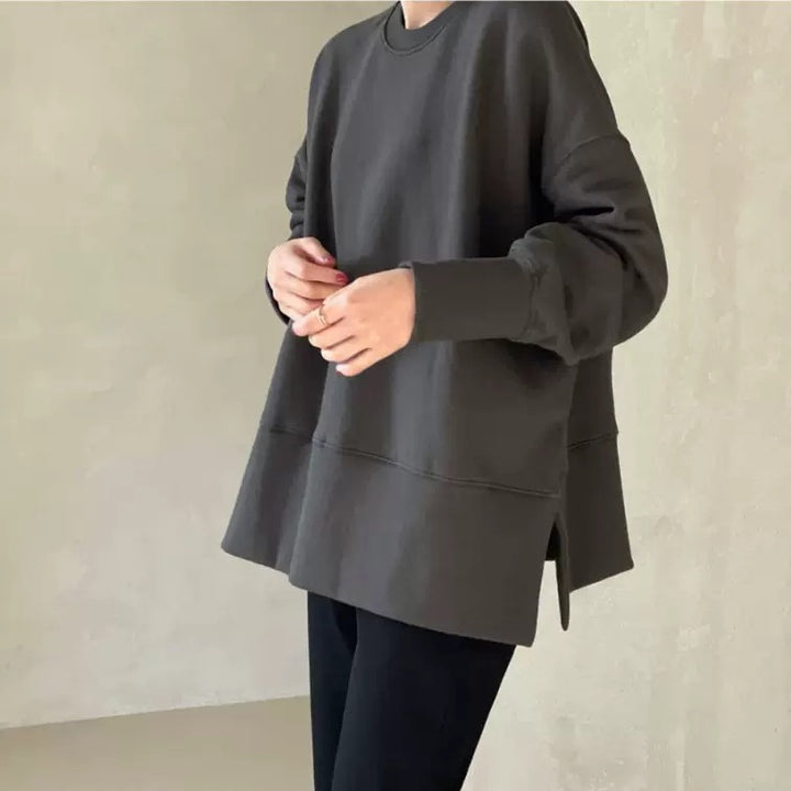 Damen Boxy-Sweatshirt mit verlängerter Saumblende, seitlichen Schlitzen und Raglanärmeln Drune