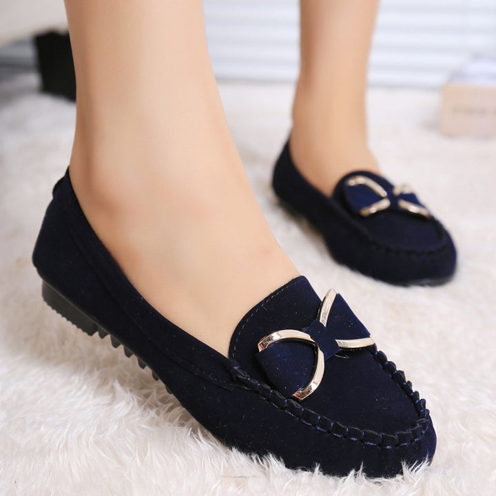 Damen Mokassin-Slipper in Veloursleder-Optik mit Zierknoten und rutschfester Profilsohle Drune