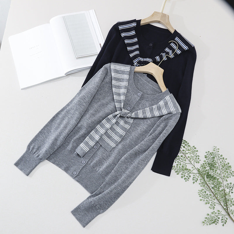 Damen Feiner Button-Cardigan mit maritimem Schultertuch-Detail aus leichtem Feinstrick Drune