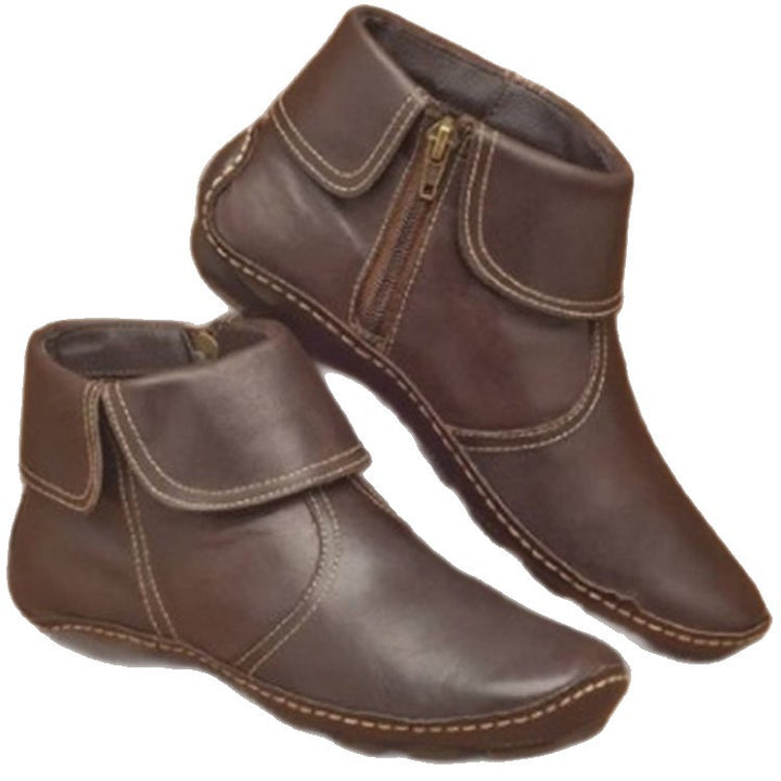 Damen Kurzstiefeletten mit umklappbarem Manschettenkragen und Seitenreißverschluss Drune