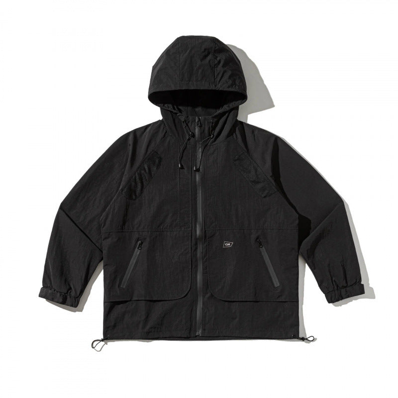 Unisex Technische Oversize-Kapuzenjacke mit Mesh-Belüftungszonen, Reißverschluss und Tunnelzug Drune