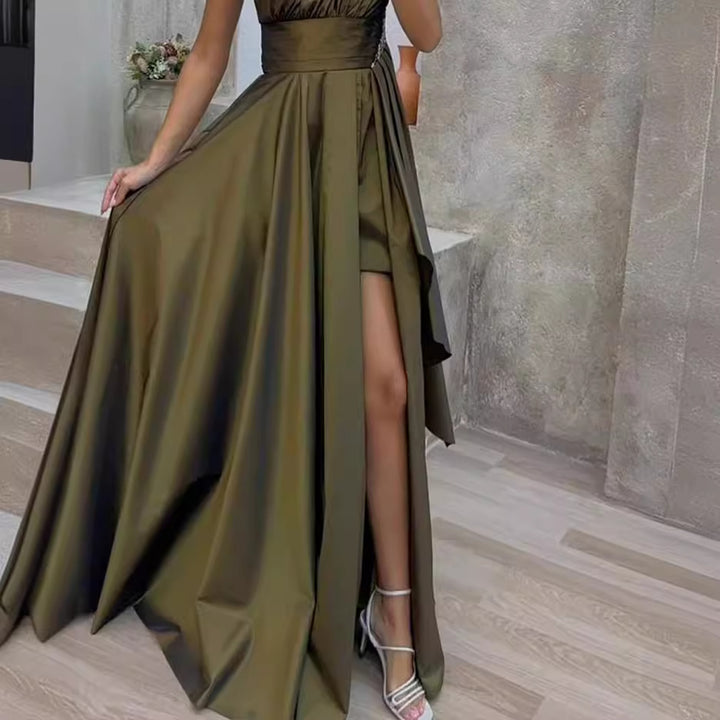 Damen Asymmetrisches Abendkleid mit tiefem Beinschlitz und elegantem Drapierung Drune