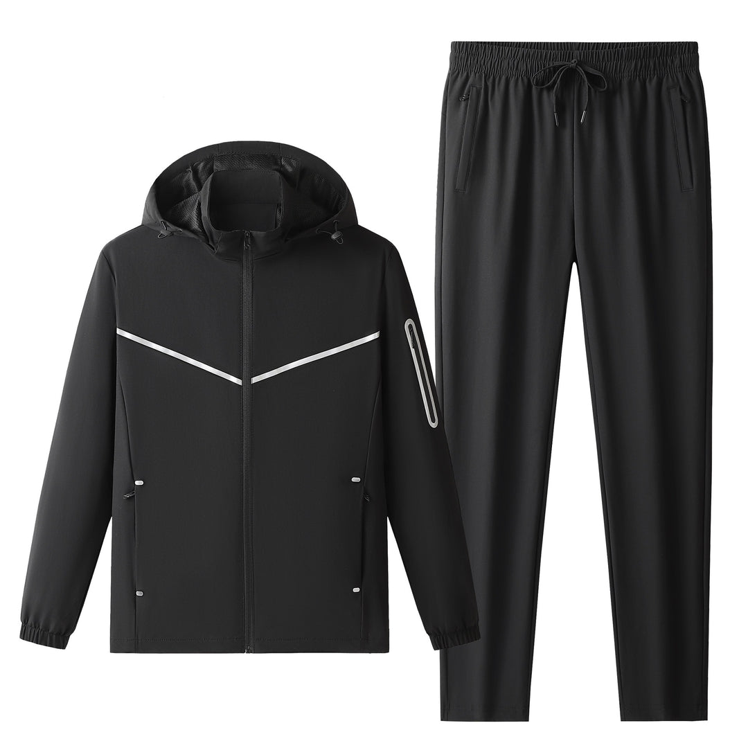 Herren Leichter Atmungsaktiver Softshell-Trainingsanzug mit Kapuzenjacke & konischer Trainingshose Drune