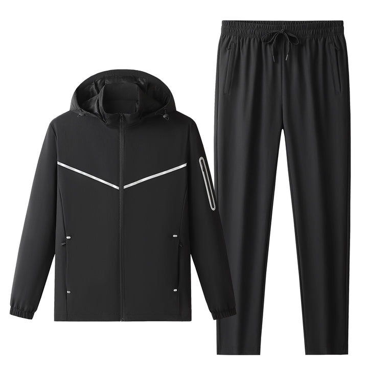 Herren Leichter Atmungsaktiver Softshell-Trainingsanzug mit Kapuzenjacke & konischer Trainingshose Drune